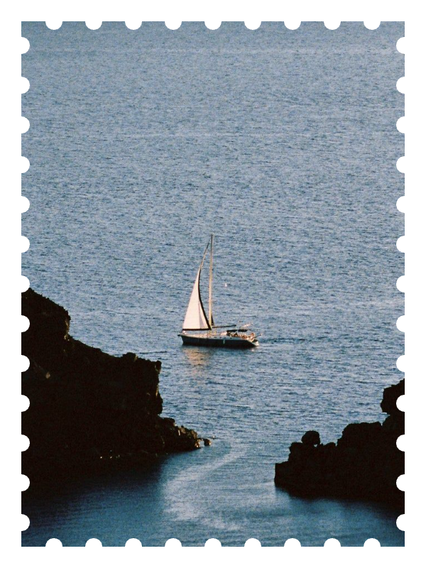Stamp of a sailboat at sea, made with Stamplets
